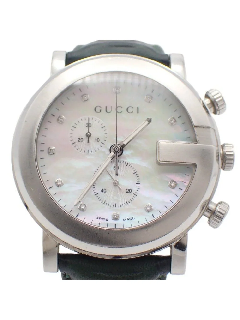 Gucci Chrono Chronograph Quartz Watch Diamond Shell Dial Leather Pawn